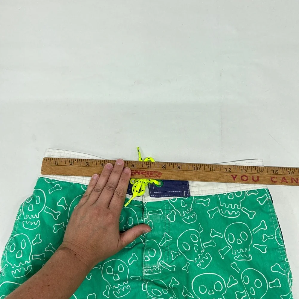 Boden Boys Swim Trunks 15-16Y Green Skull Board Shorts Mesh Lined Beach Surf